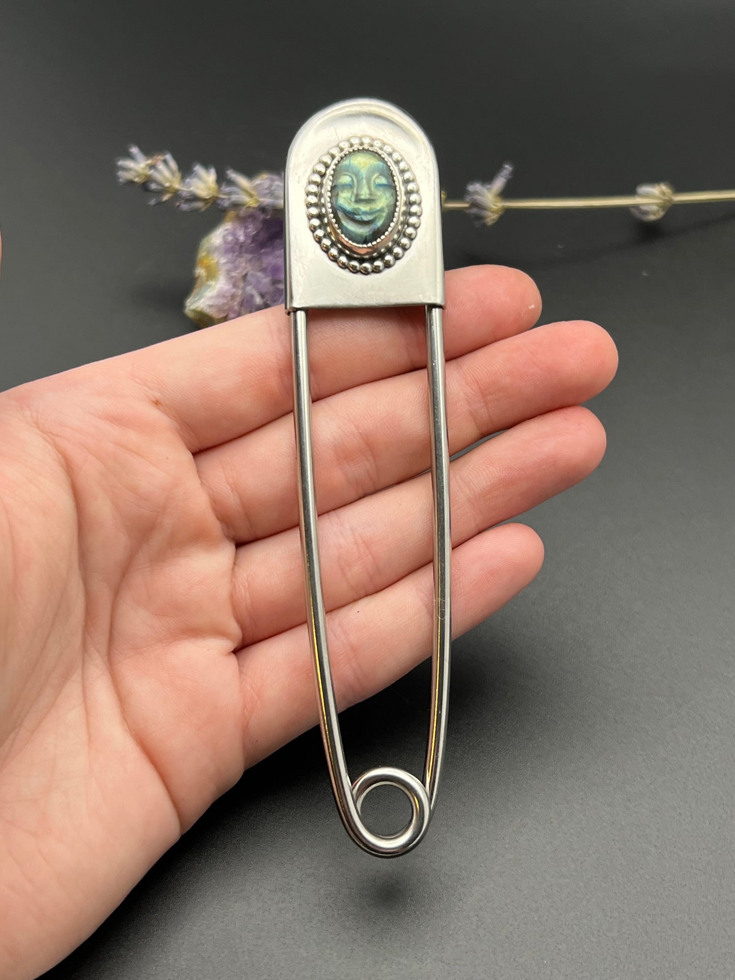 The Labradorite Moon Face Jumbo Safety Pin