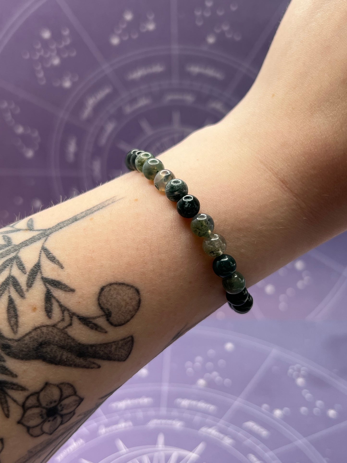 Moss Agate Gemstone Bead Stretch Bracelet