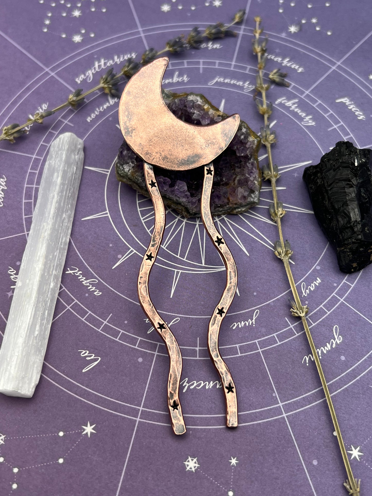 Crescent Moon Copper Hair Pin