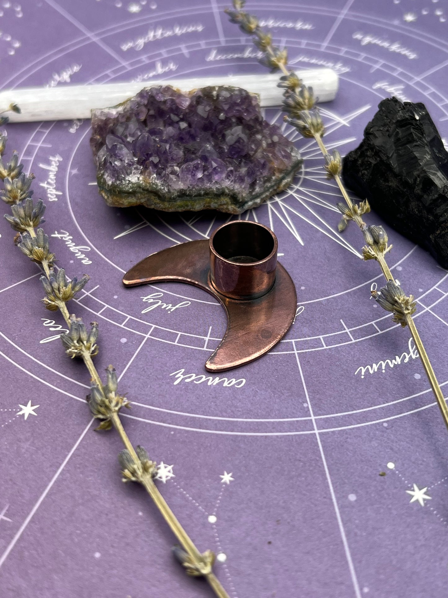 Crescent Moon Copper Altar Candle Holder