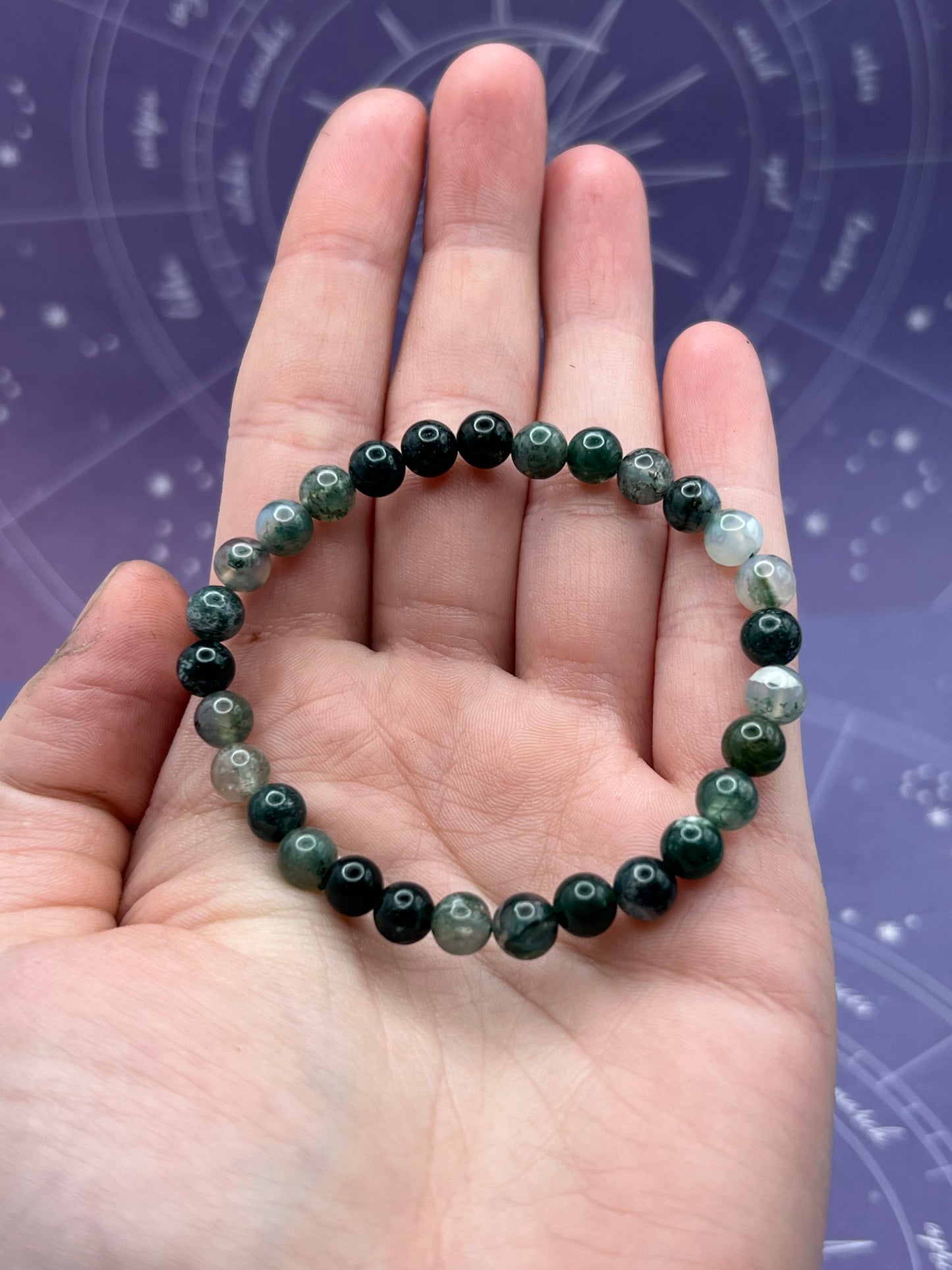 Moss Agate Gemstone Bead Stretch Bracelet