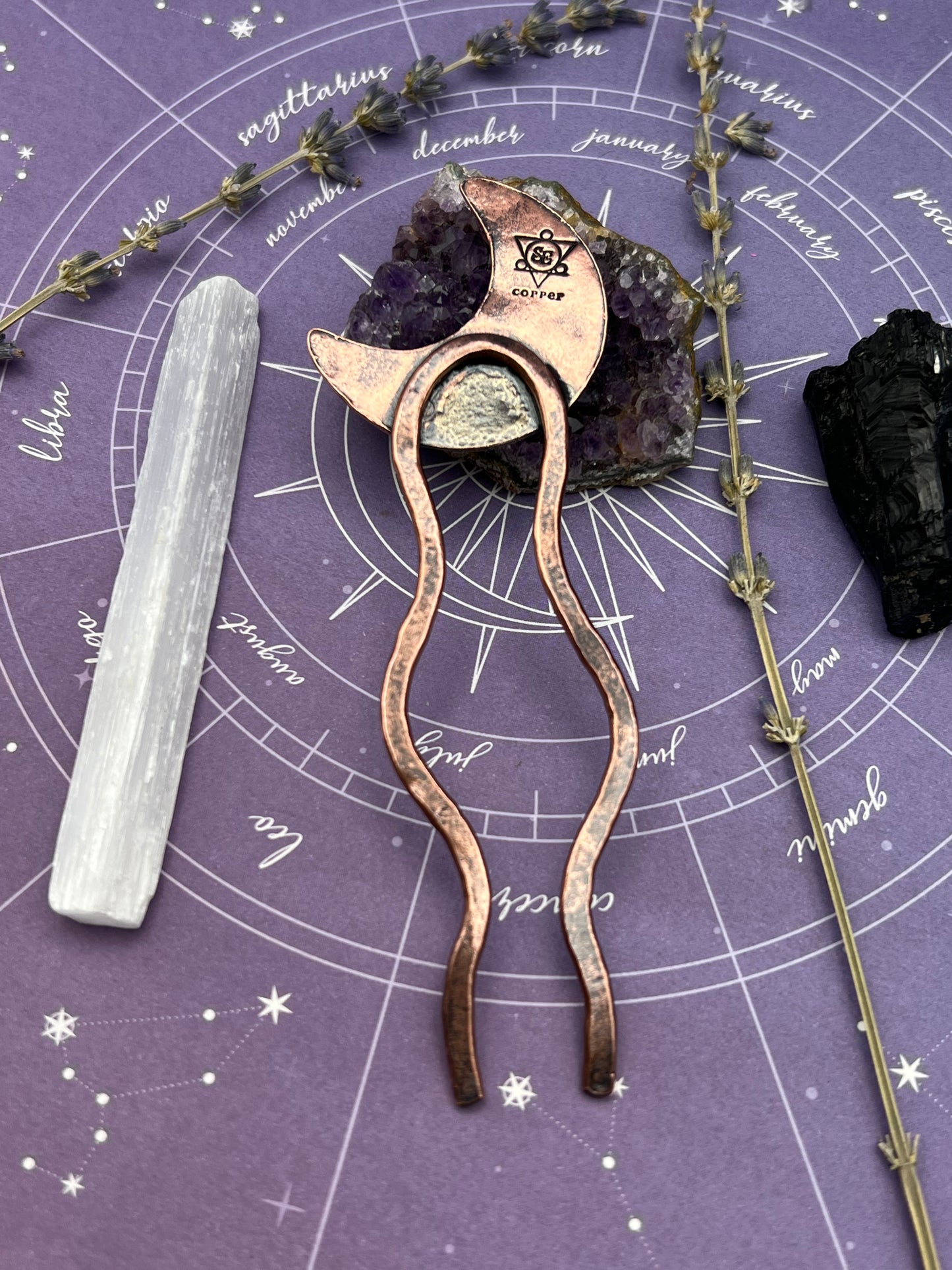 Crescent Moon Copper Hair Pin