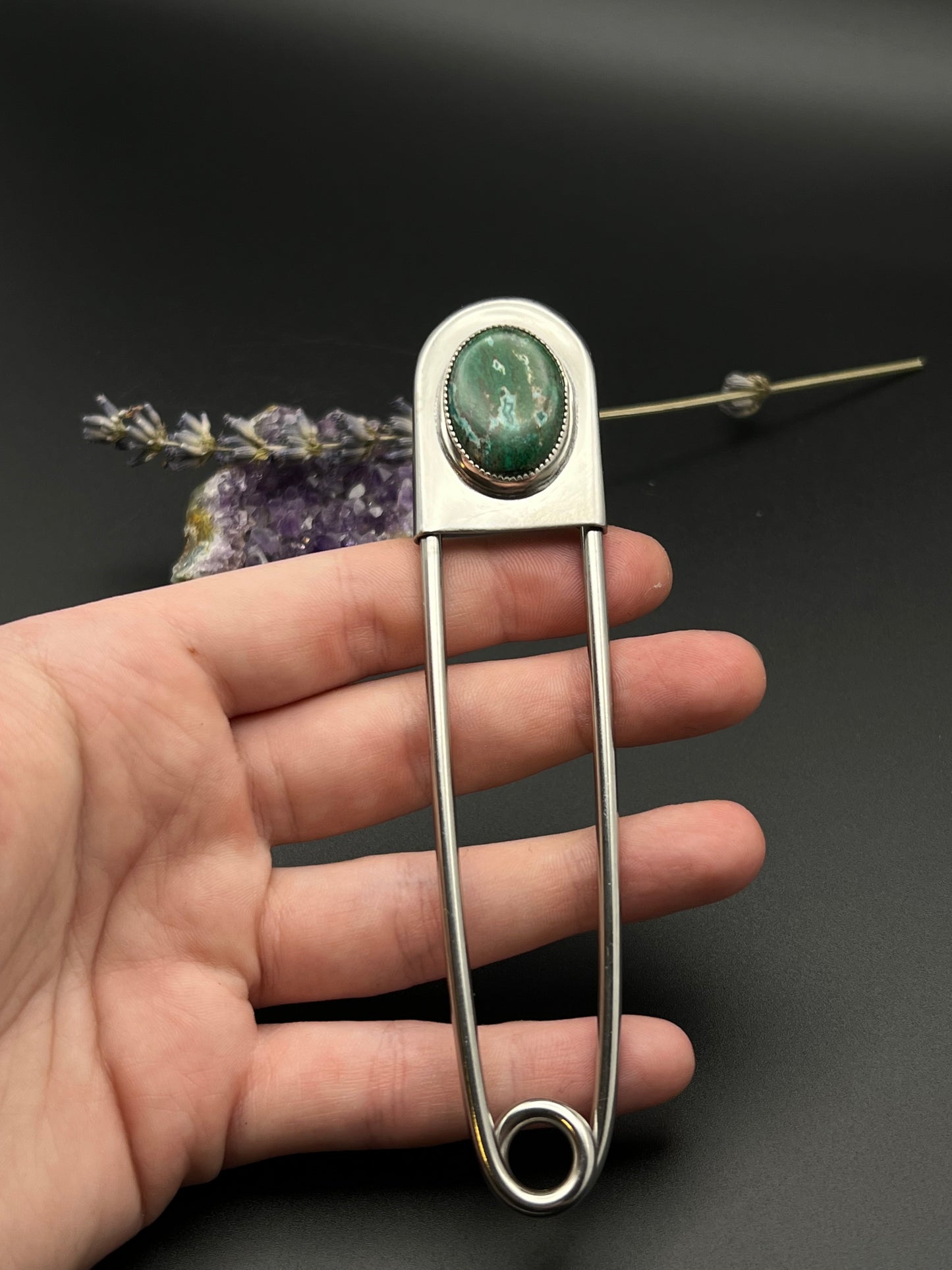 The Chrysocalla Malachite Jumbo Safety Pin
