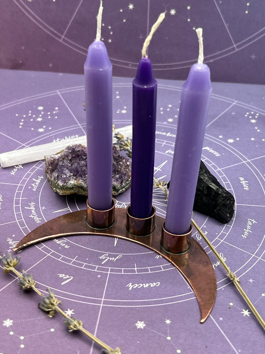 Triple Moon Copper Altar Candle Holder