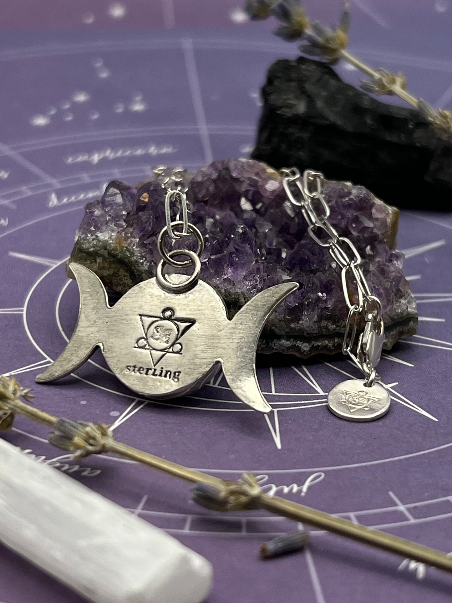 The Silver Sheen Obsidian Triple Moon Goddess Necklace