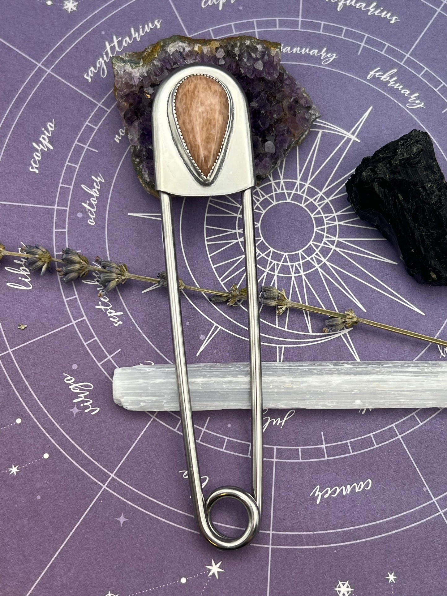 The Peach Moonstone Jumbo Safety Pin
