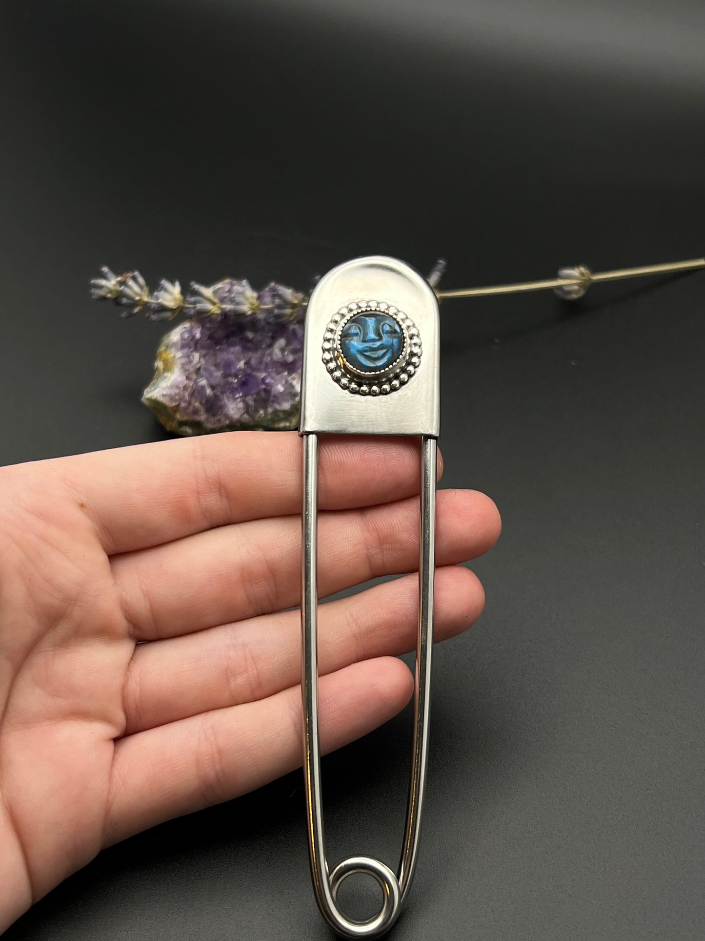 The Labradorite Moon Face Jumbo Safety Pin