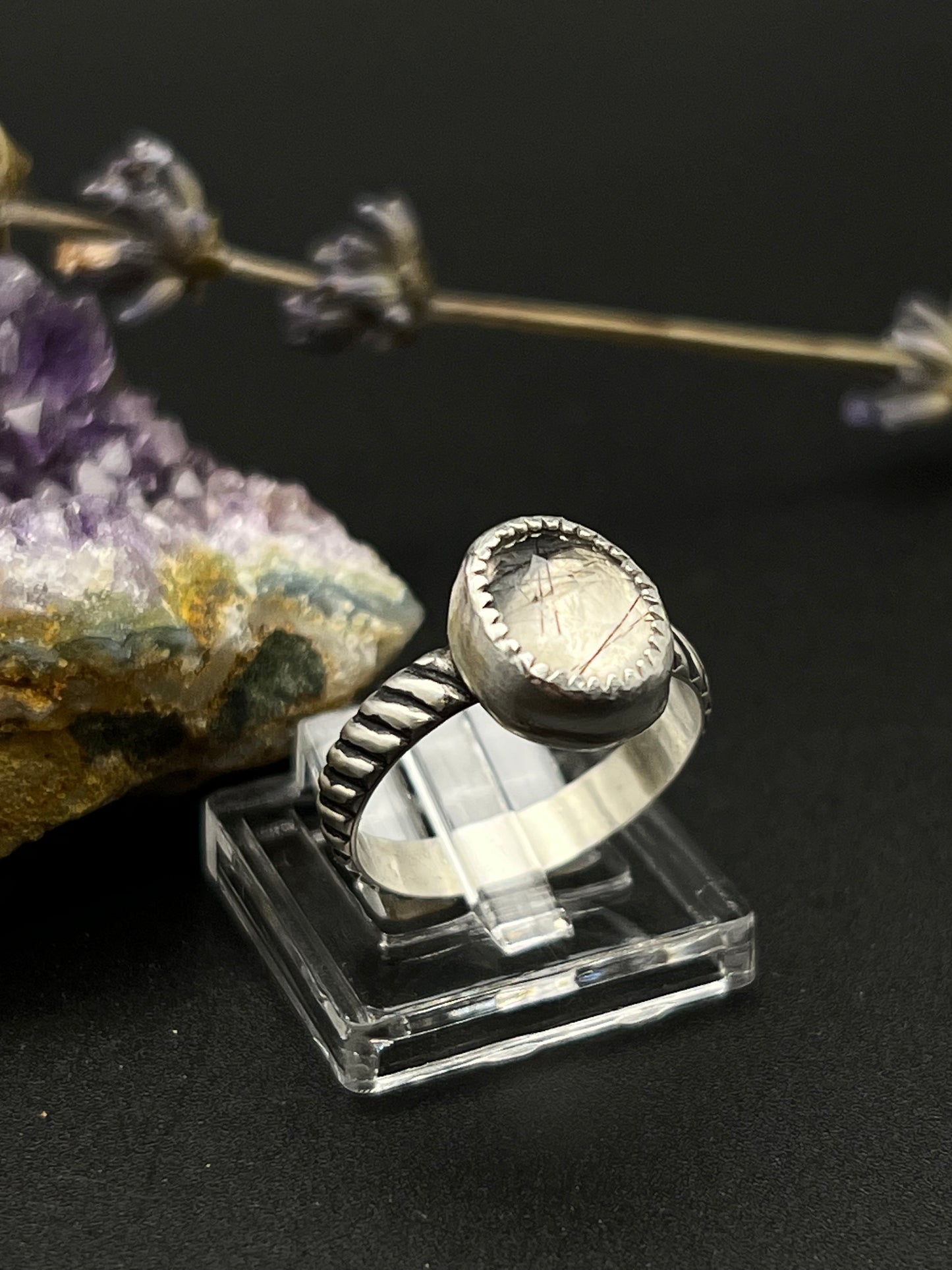 The Sterling Black Rutile Quartz Ring Size 6