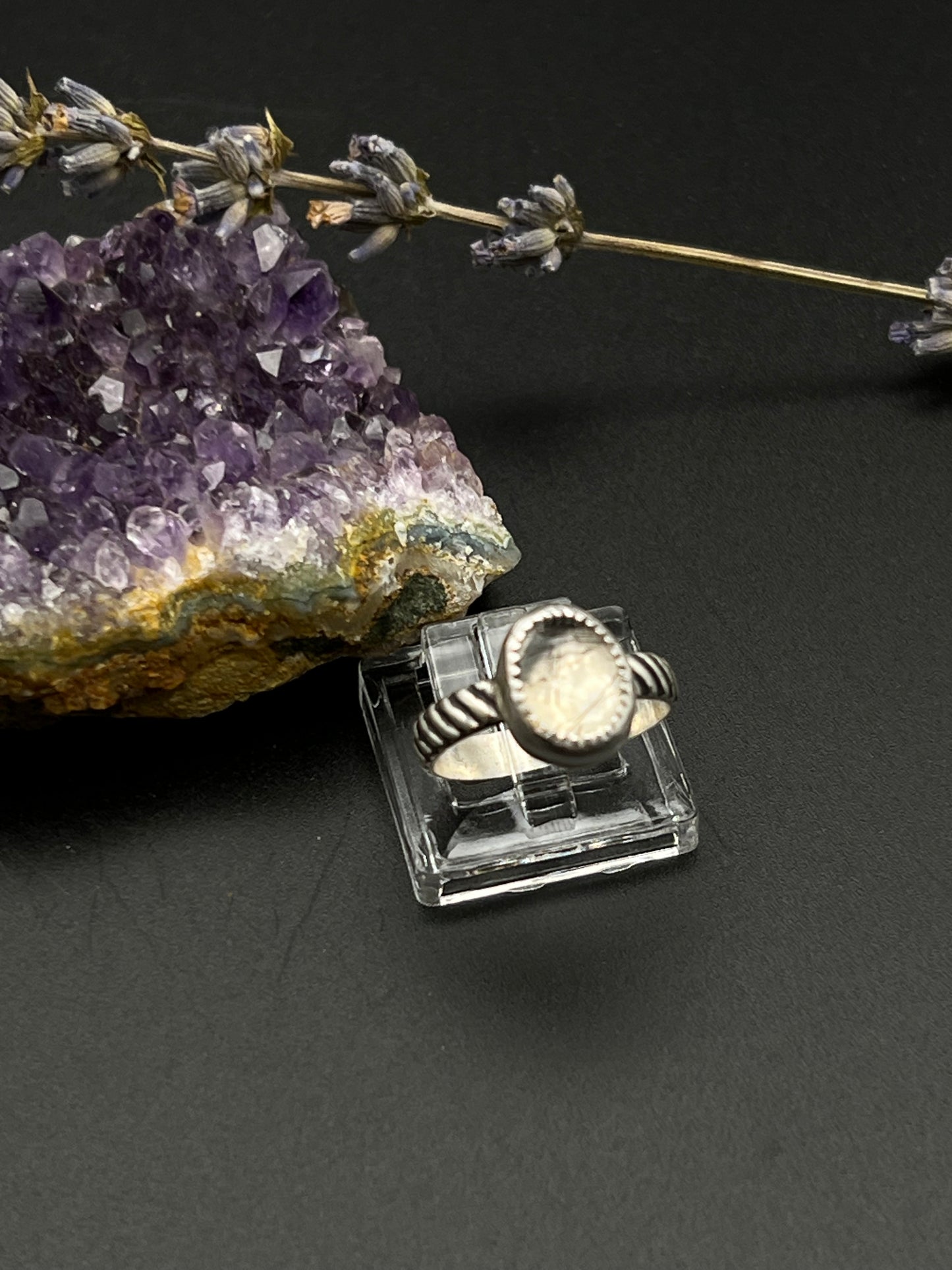 The Sterling Black Rutile Quartz Ring Size 6