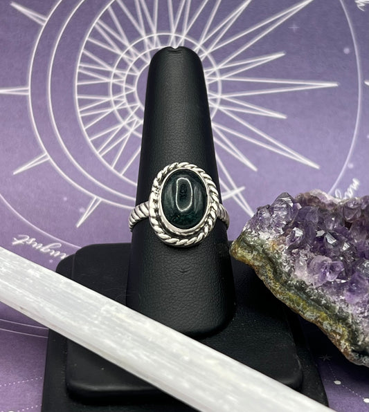 Moss Agate Sterling Silver Ring Size 9.5