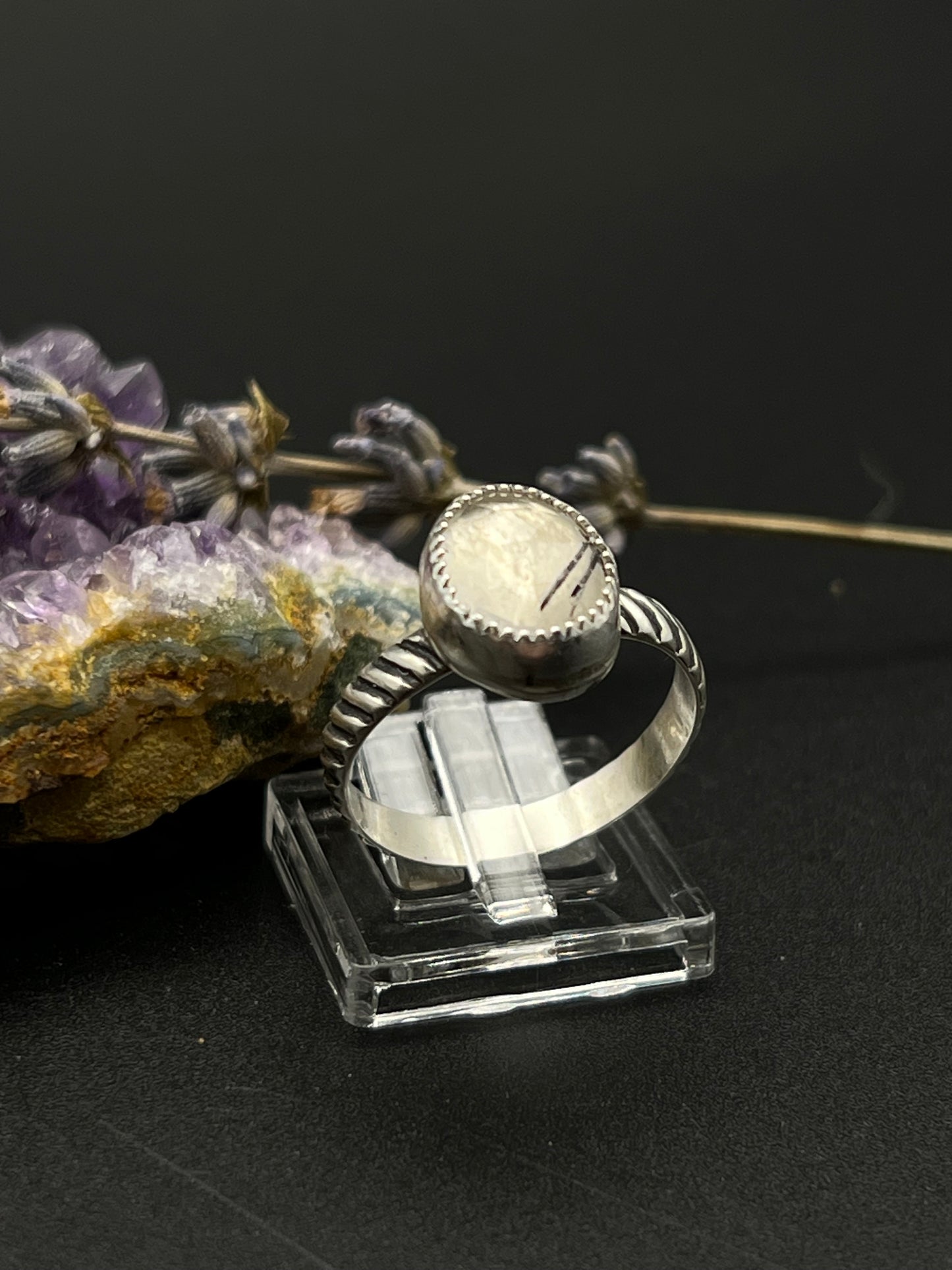 The Sterling Black Rutile Quartz Ring Size 9