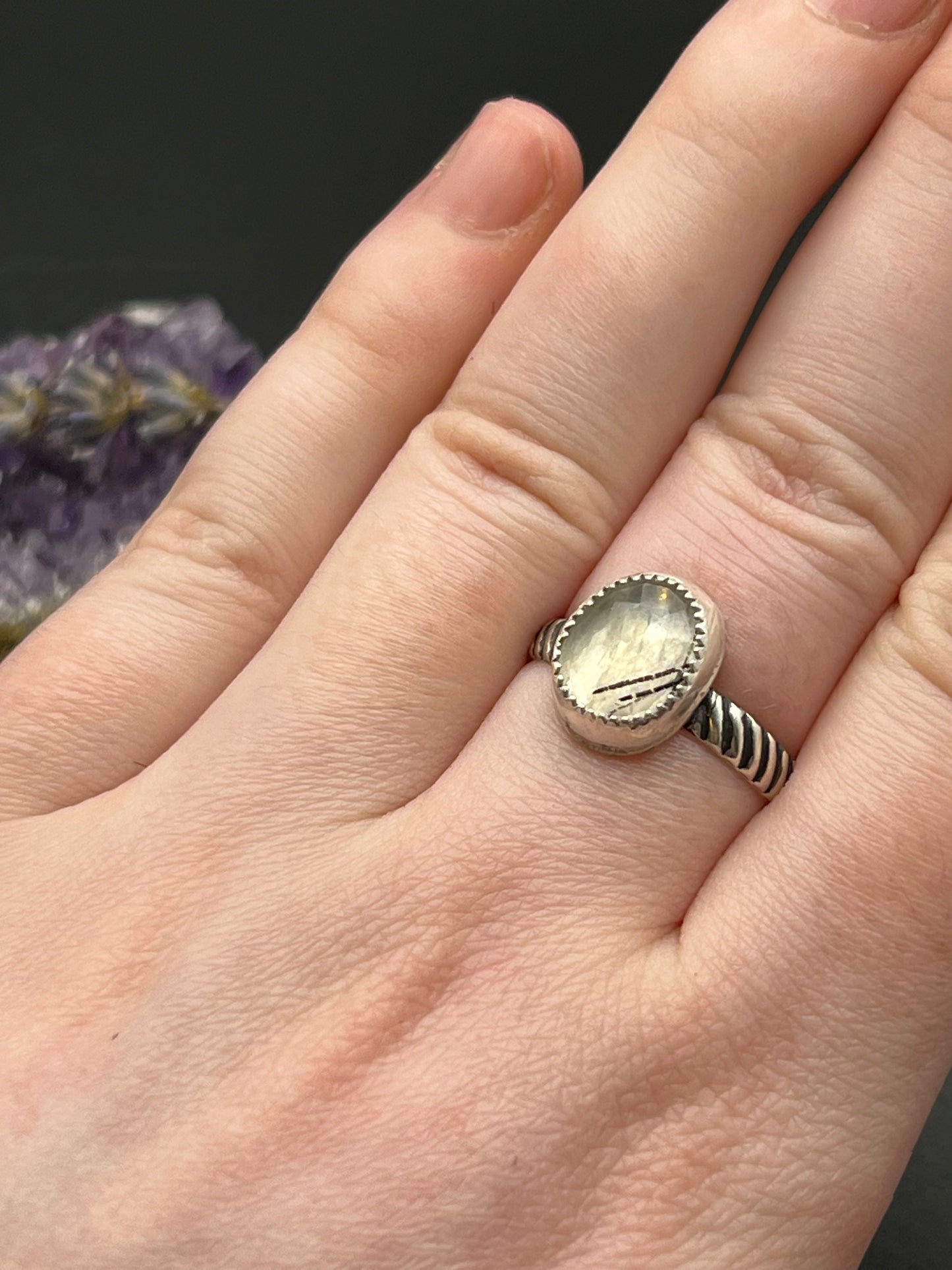 The Sterling Black Rutile Quartz Ring Size 9