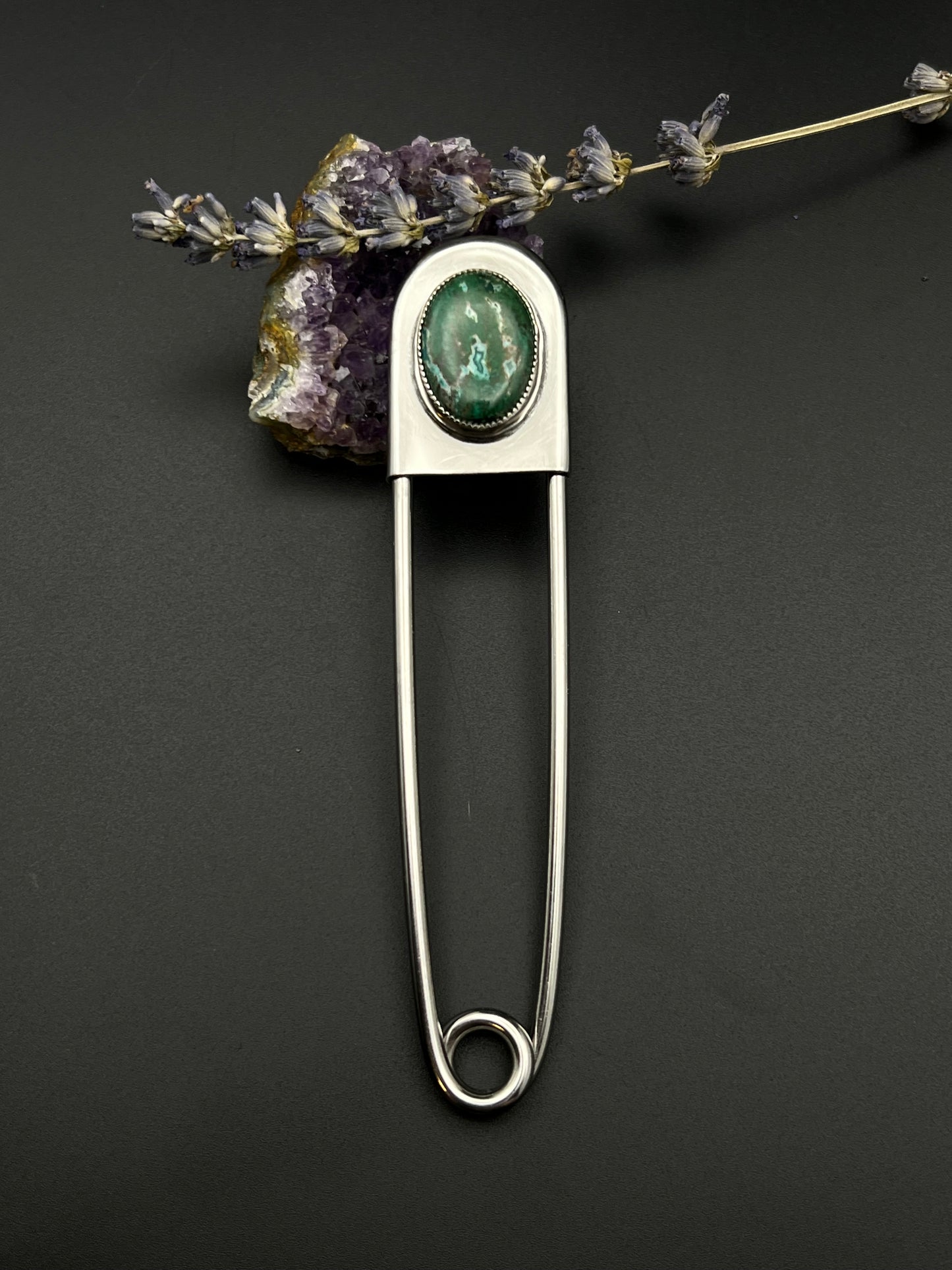 The Chrysocalla Malachite Jumbo Safety Pin