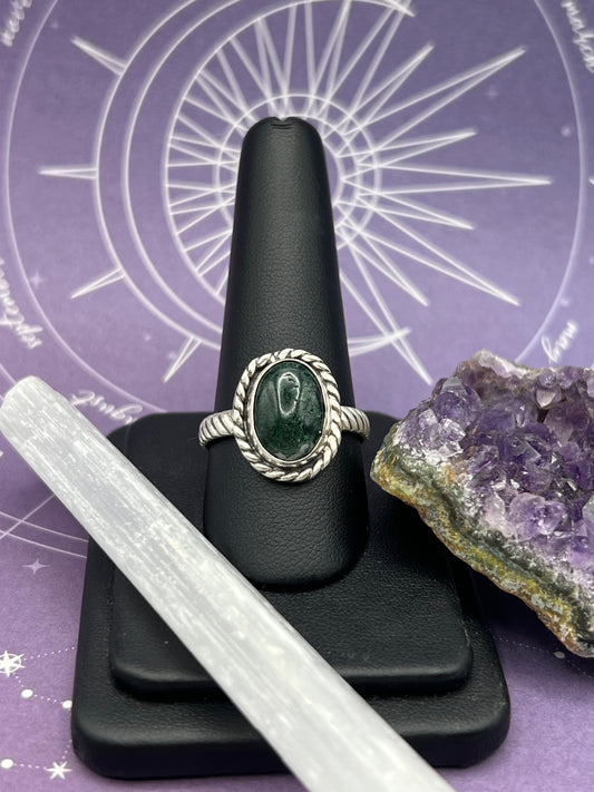 Moss Agate Sterling Silver Ring Size 11.5