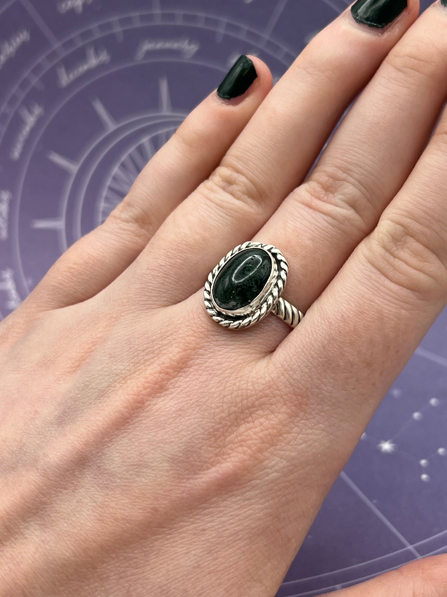 Moss Agate Sterling Silver Ring Size 11.5