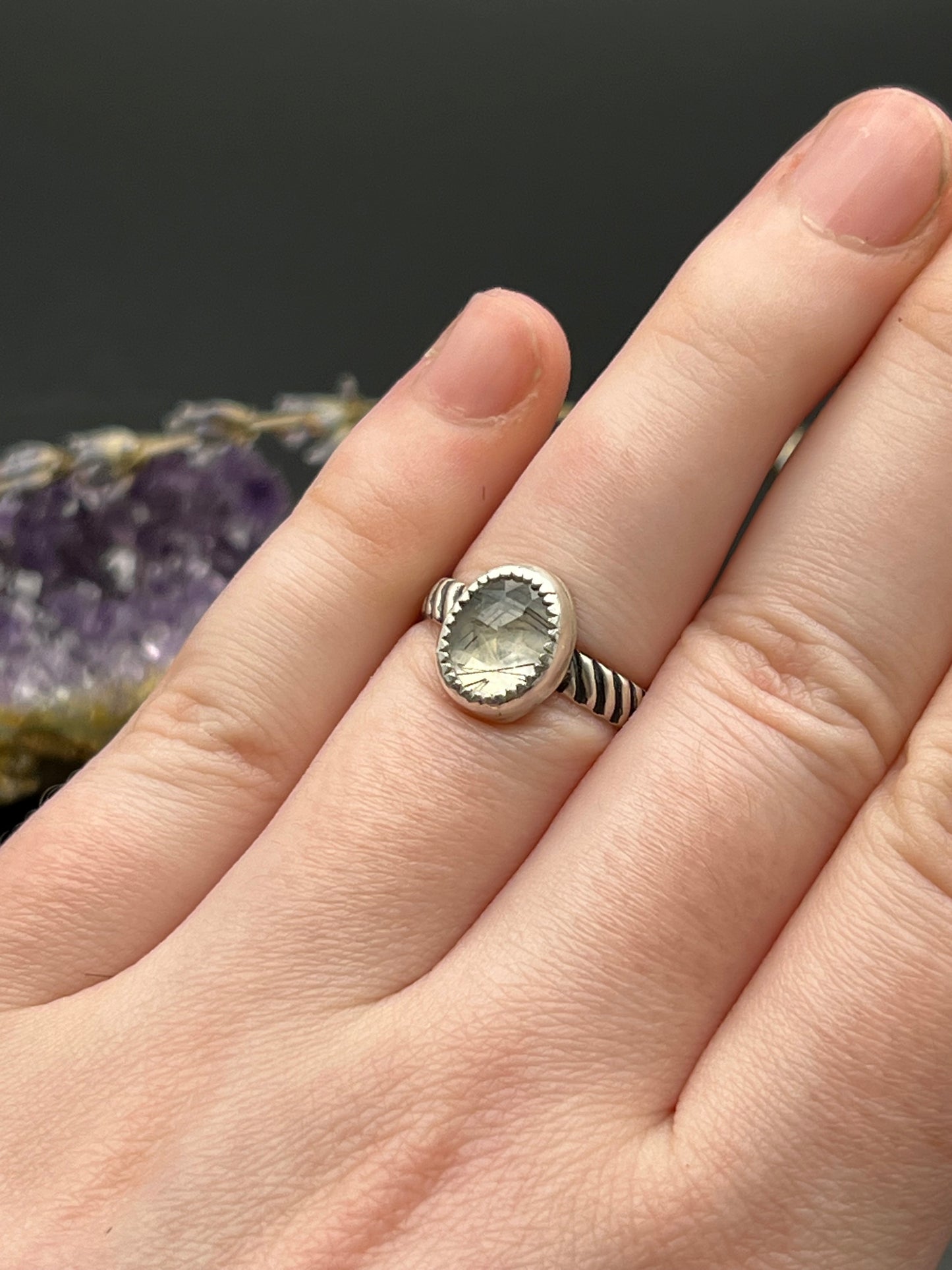 The Sterling Black Rutile Quartz Ring Size 6