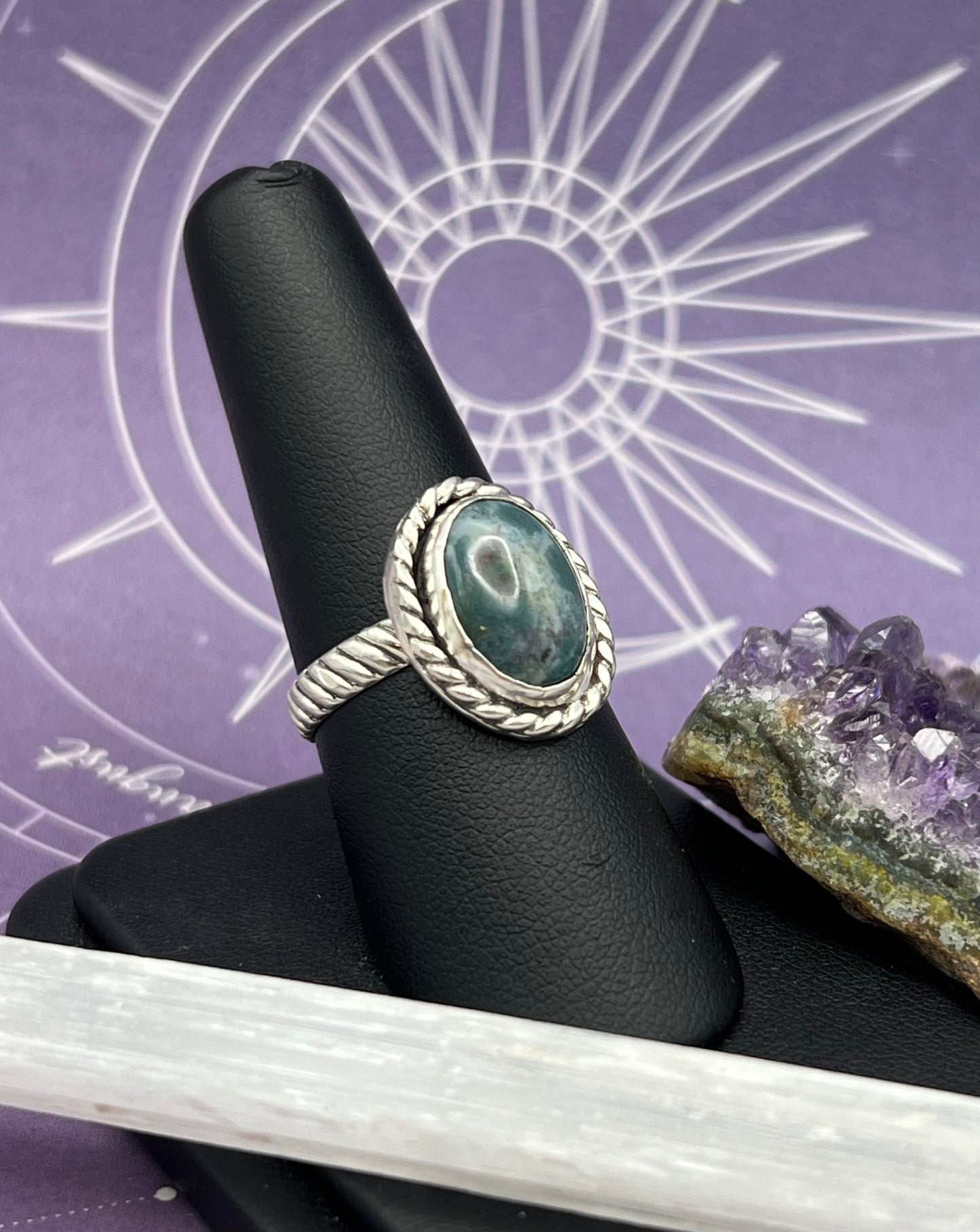 Moss Agate Sterling Silver Ring Size 8.5