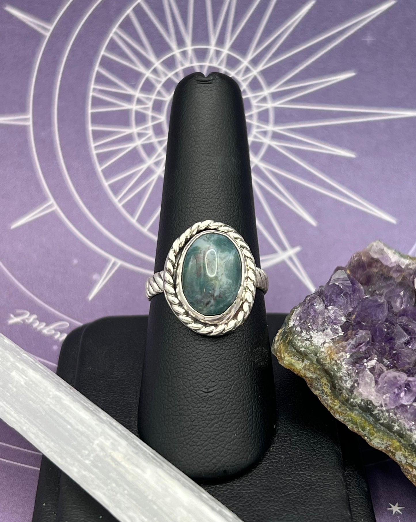 Moss Agate Sterling Silver Ring Size 8.5