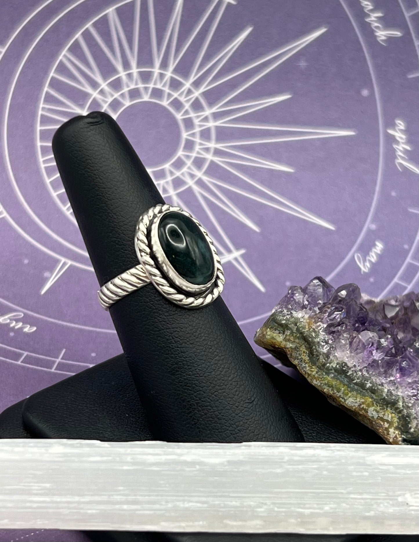 Moss Agate Sterling Silver Ring Size 6.5