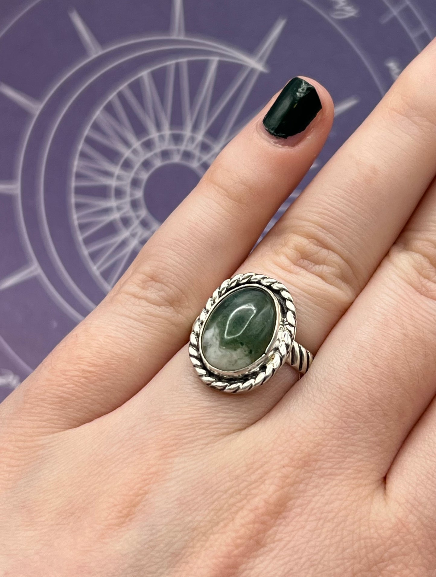 Moss Agate Sterling Silver Ring Size 7.5