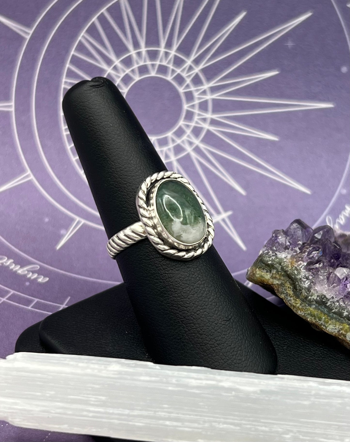 Moss Agate Sterling Silver Ring Size 7.5