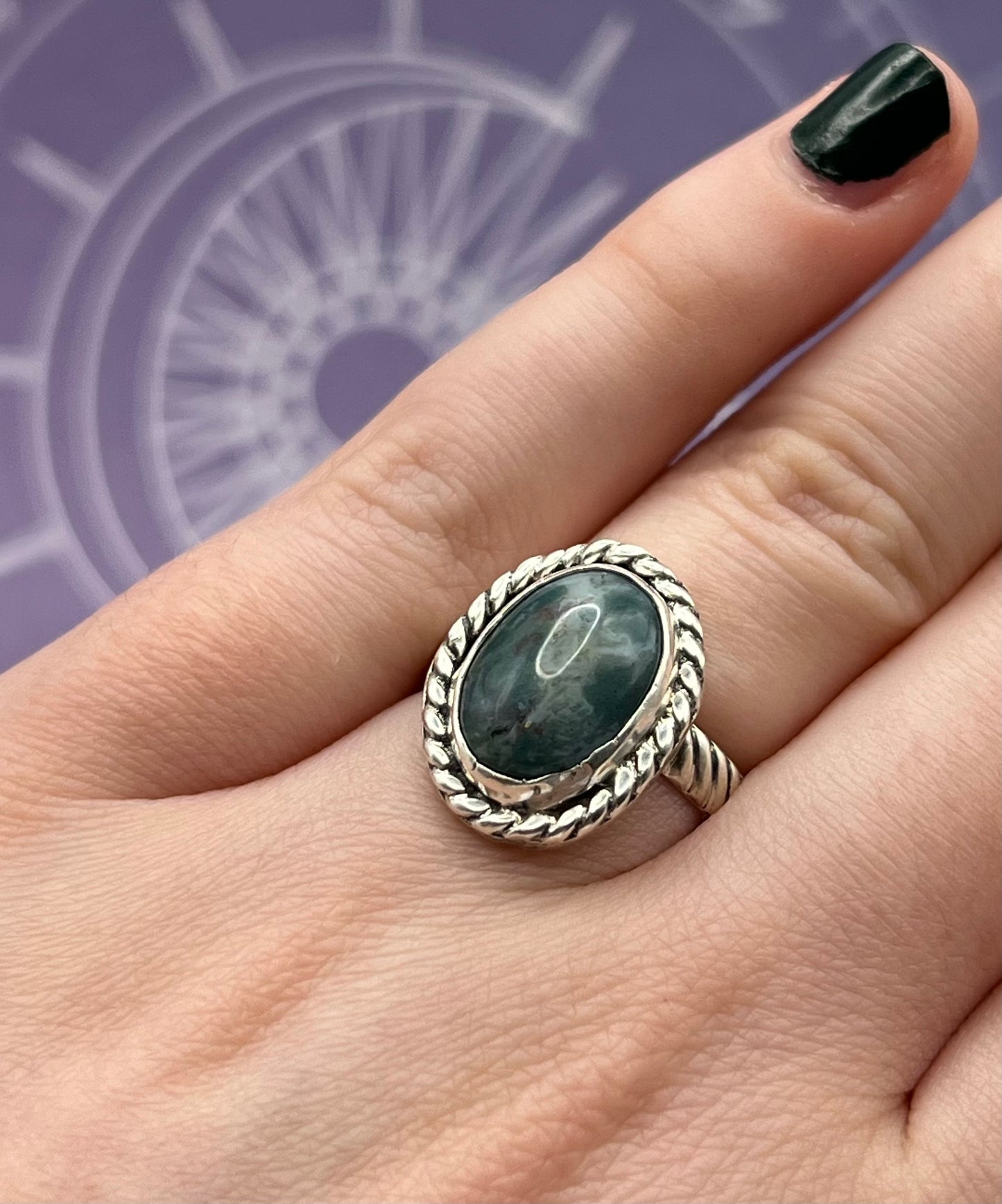 Moss Agate Sterling Silver Ring Size 8.5