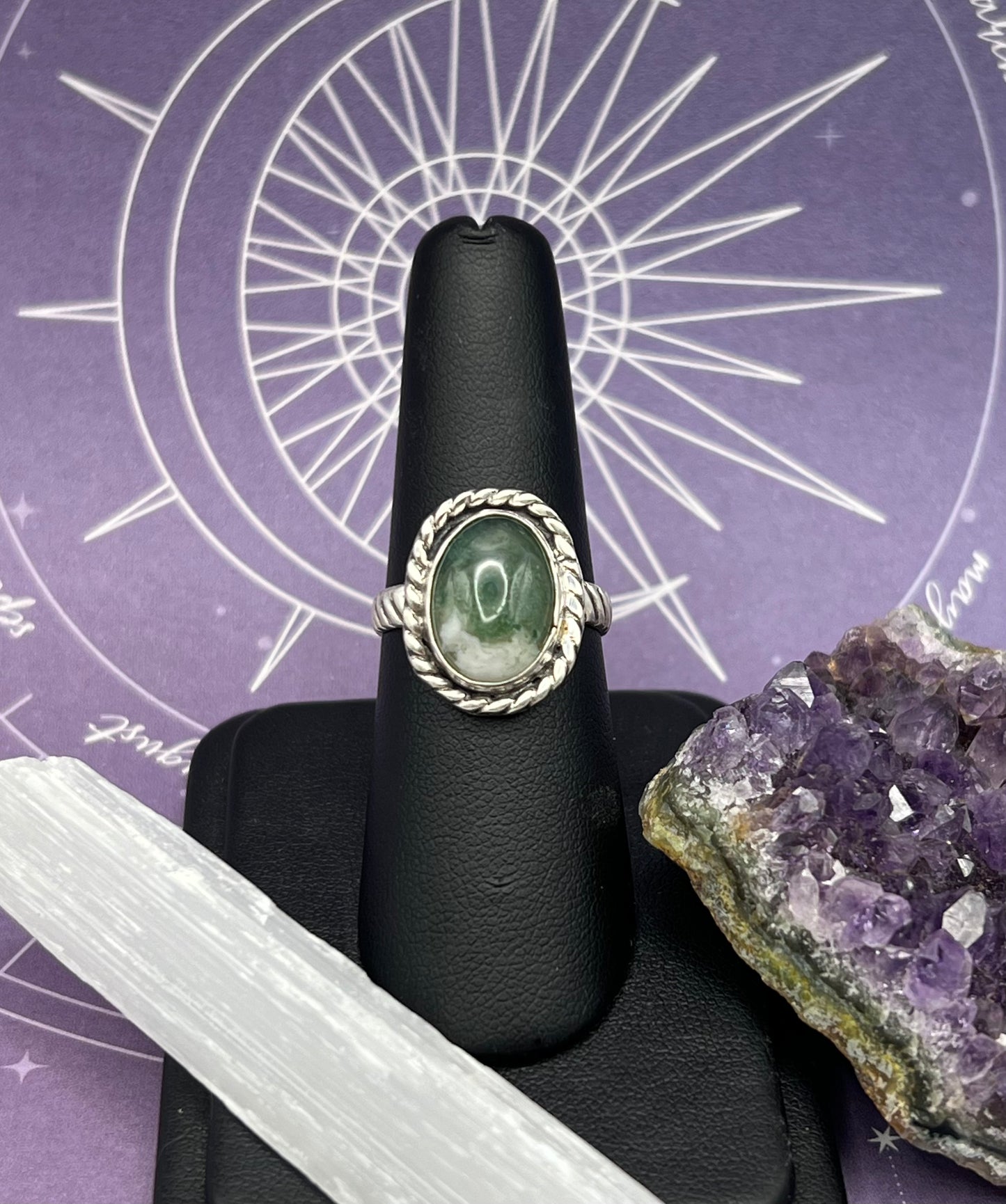 Moss Agate Sterling Silver Ring Size 7.5