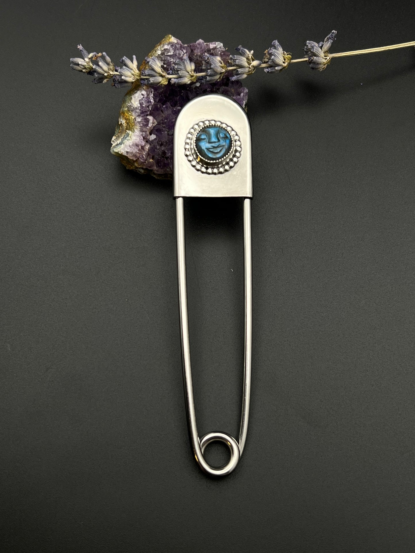 The Labradorite Moon Face Jumbo Safety Pin
