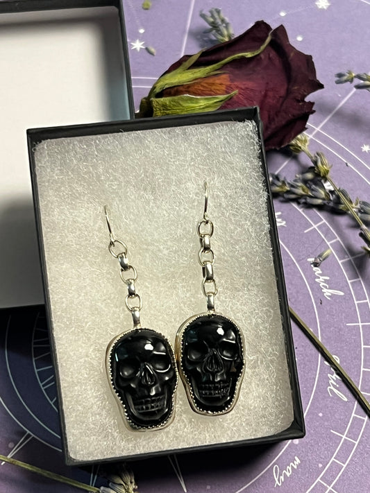 The Obsidian Skull Earrings