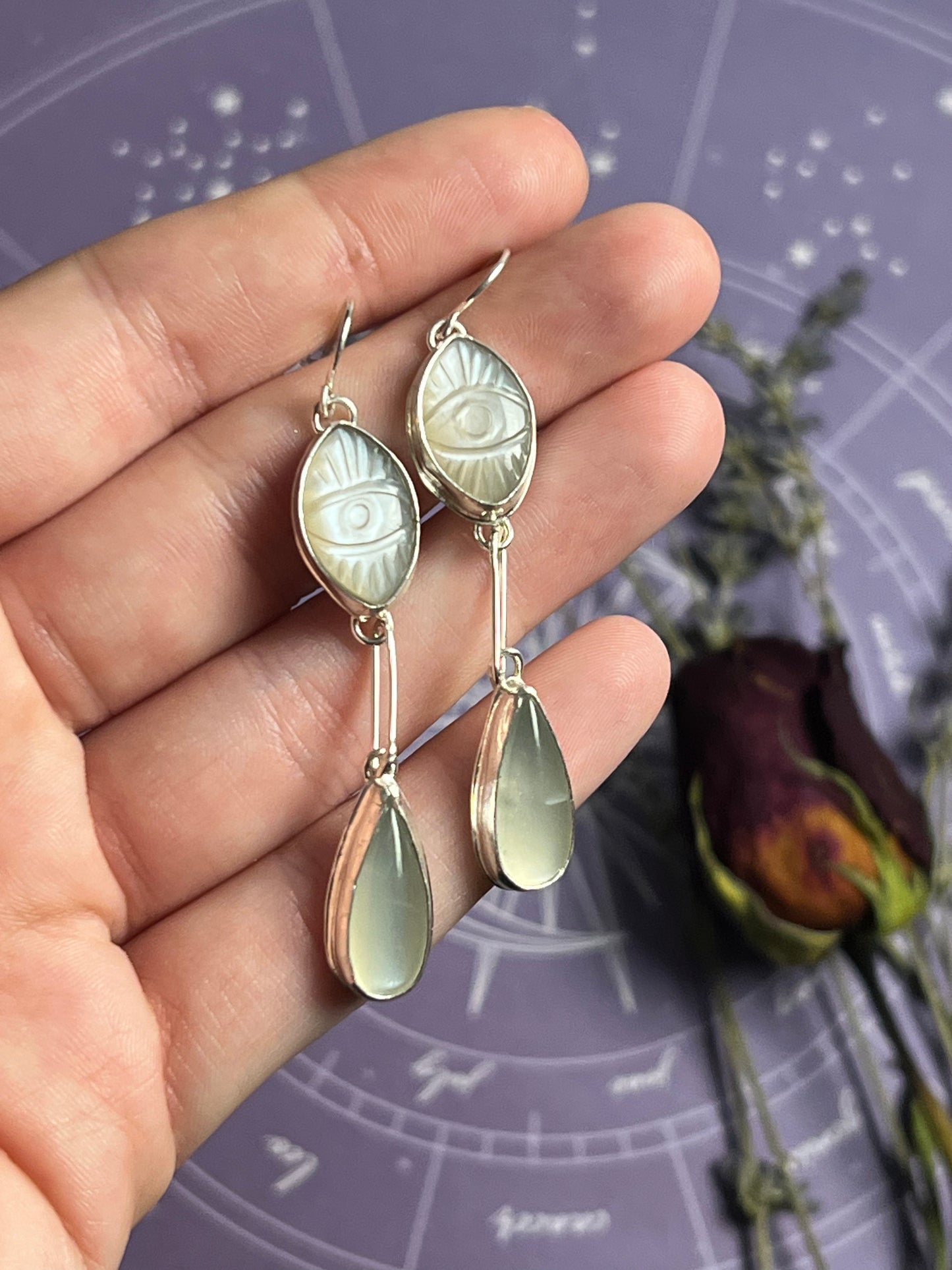 The Carved Moonstone All Seeing Eye Earrings